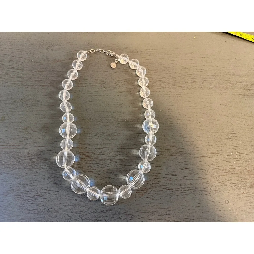 Chicos Clear Faceted Graduated Bead Necklace Silver Tone Adjustable Statement